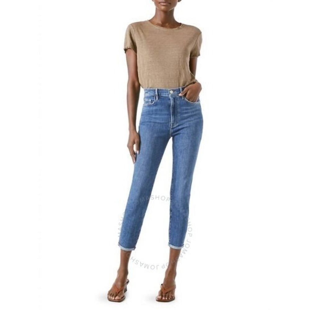 FRAME 31 Ali High Rise Cigarette Jeans Van Ness Wash Denim Raw Hem Ankle